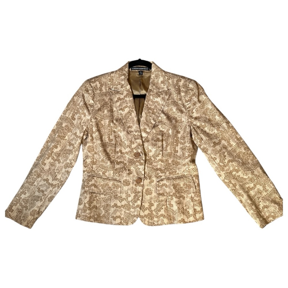 Ellen Tracy Tan Blazer with Notched Lapel and Abstract Pattern - Picture 4 of 9